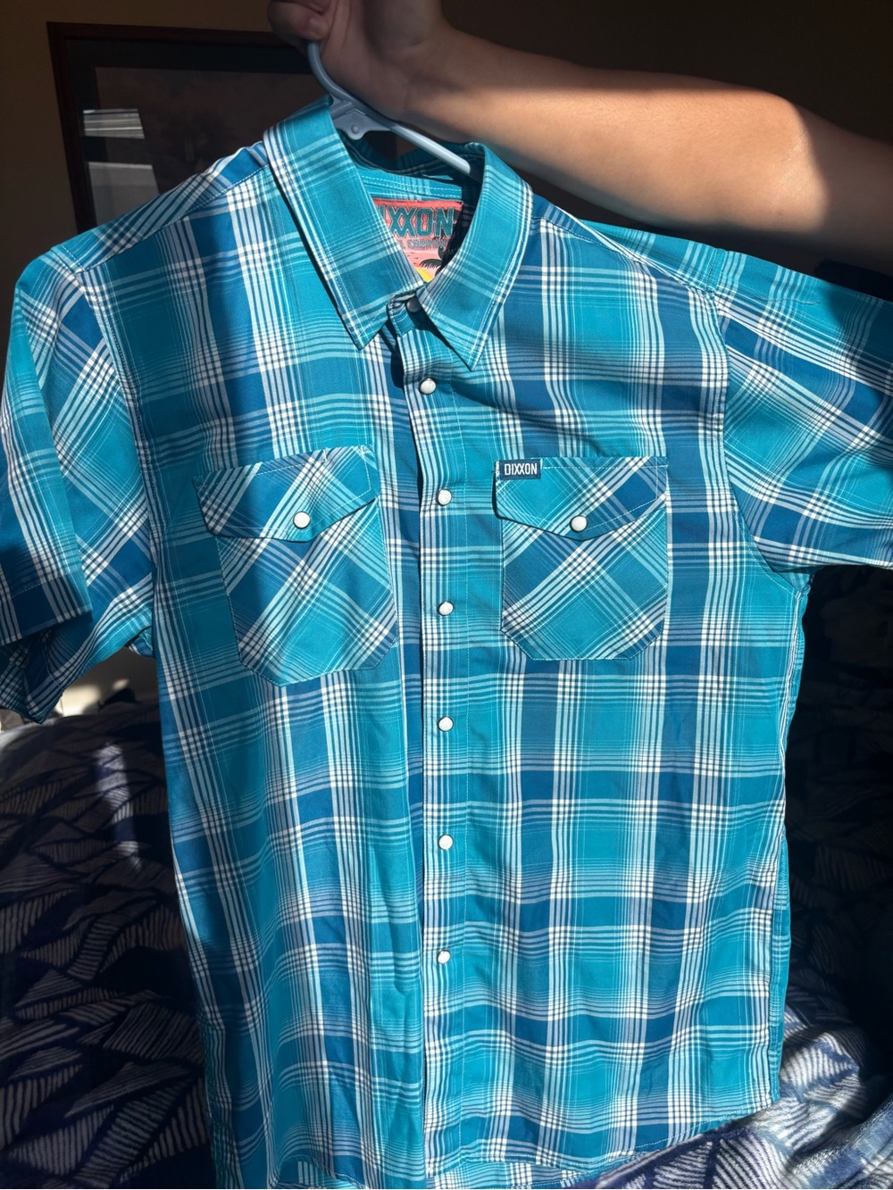 DIXXON Teal & White Plaid Short-Sleeve Button-Down Shirt